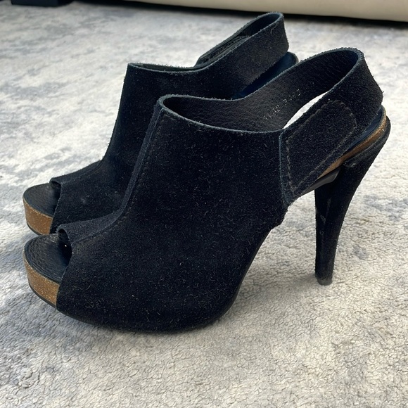 Pedro Garcia Paola Suede Peeptoe Slingback Platform Heels Black Sz 40 - Picture 2 of 16